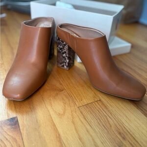 NIB a new day Tan Mules with Snakeskin Heel